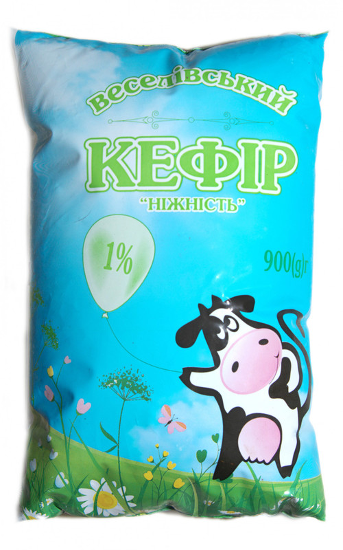 Кефір ВЕСЕЛІВСЬКИЙ МЗ 1%, 900г, плівка поліетиленова